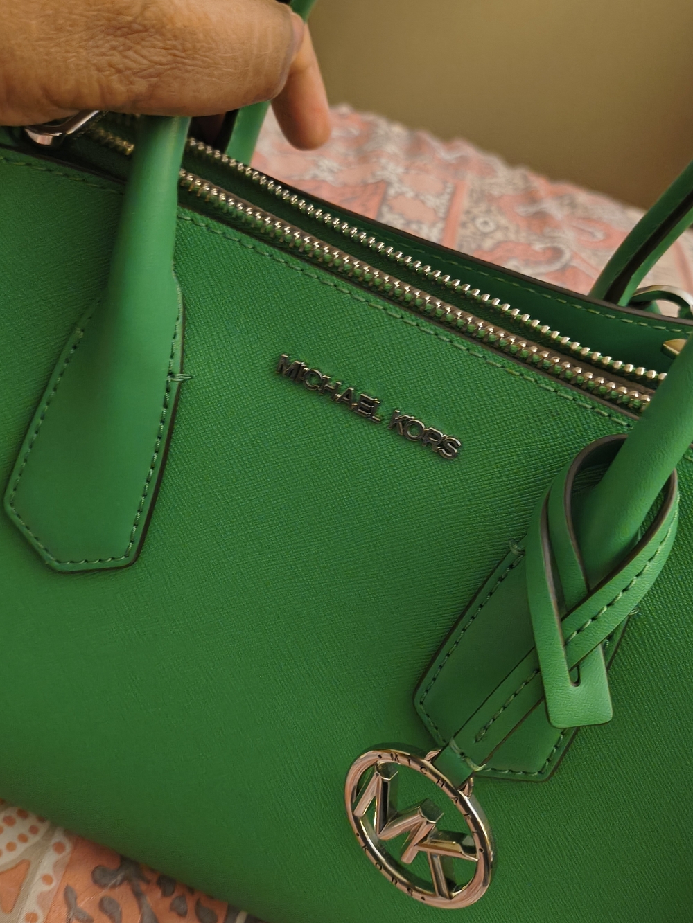 Michael Kors Bright Green Saffiano Satchel with Gold Hardware